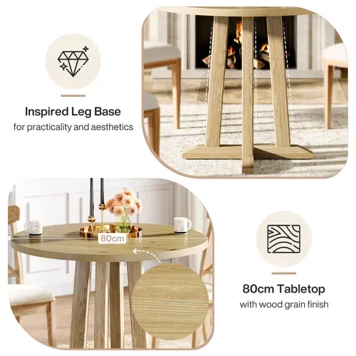 Table à Manger Ronde Pour 2 à 4 Personnes, Table De Cuisine Ronde, 80 Cm, Marron Rustique