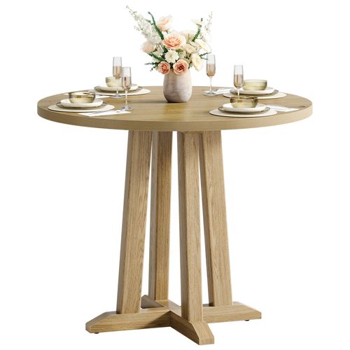 Table à Manger Ronde Pour 2 à 4 Personnes, Table De Cuisine Ronde, 80 Cm, Marron Rustique