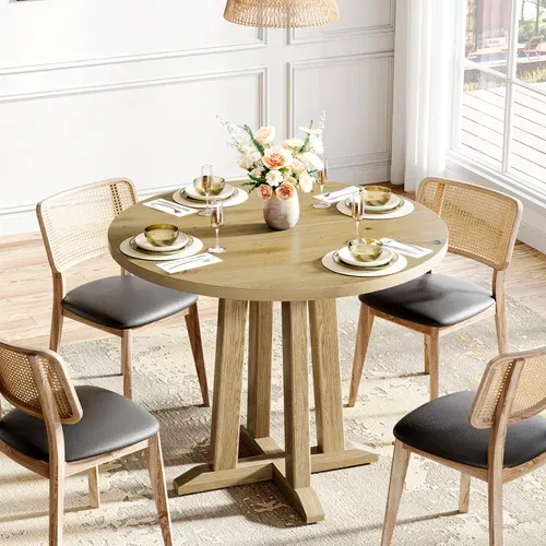 Table à Manger Ronde Pour 2 à 4 Personnes, Table De Cuisine Ronde, 80 Cm, Marron Rustique