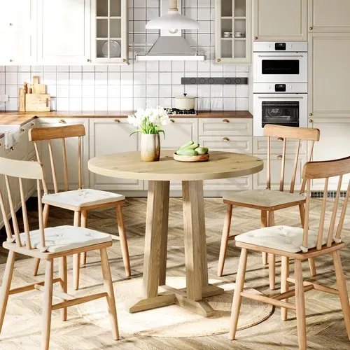 Table à Manger Ronde Pour 2 à 4 Personnes, Table De Cuisine Ronde, 80 Cm, Marron Rustique