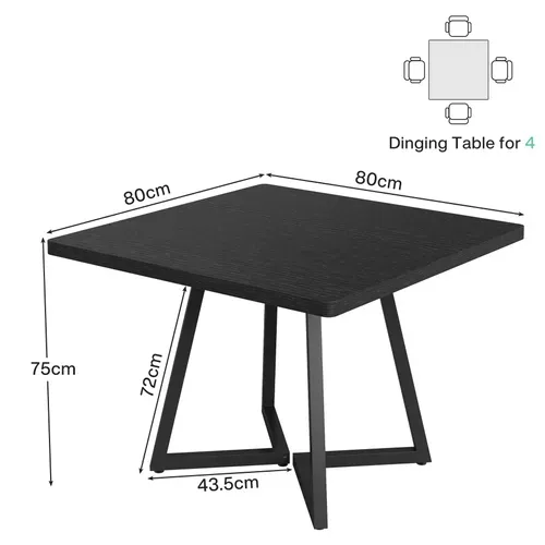 Table à Manger Pour 4 Personnes, Style Moderne, Structure En Métal Robuste, 80 X 80 X 75 Cm, Noir