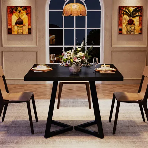 Table à Manger Pour 4 Personnes, Style Moderne, Structure En Métal Robuste, 80 X 80 X 75 Cm, Noir