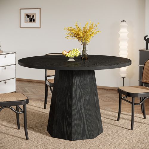 Table à Manger Ronde Noire, Petite Table De Cuisine Circulaire De 118 Cm