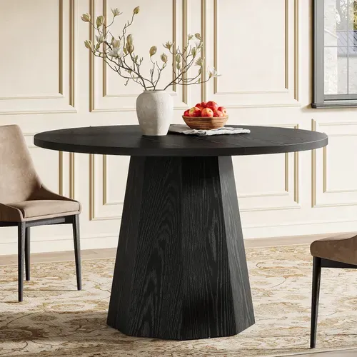 Table à Manger Ronde Noire, Petite Table De Cuisine Circulaire De 118 Cm