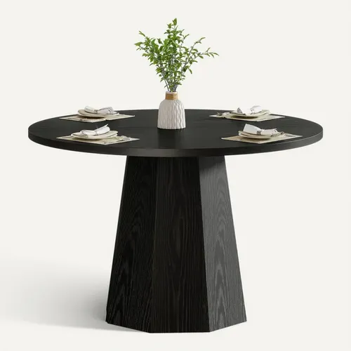 Table à Manger Ronde Noire, Petite Table De Cuisine Circulaire De 118 Cm