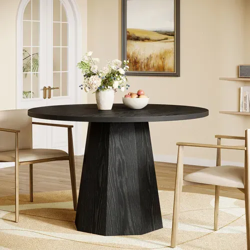 Table à Manger Ronde Noire, Petite Table De Cuisine Circulaire De 118 Cm