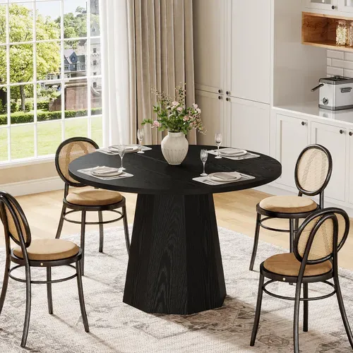 Table à Manger Ronde Noire, Petite Table De Cuisine Circulaire De 118 Cm