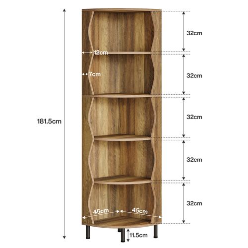 Étagère D'angle à 5 Niveaux, Bibliothèque D'angle De 182 Cm De Haut