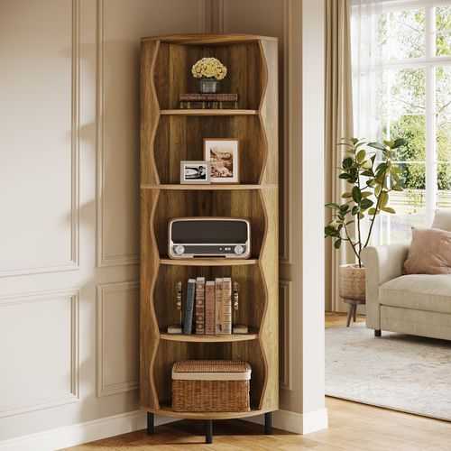 Étagère D'angle à 5 Niveaux, Bibliothèque D'angle De 182 Cm De Haut