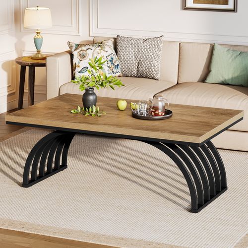Table Basse Rectangulaire Rustique De 120 Cm Avec Pieds En Métal