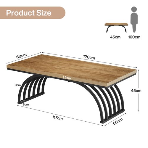 Table Basse Rectangulaire Rustique De 120 Cm Avec Pieds En Métal
