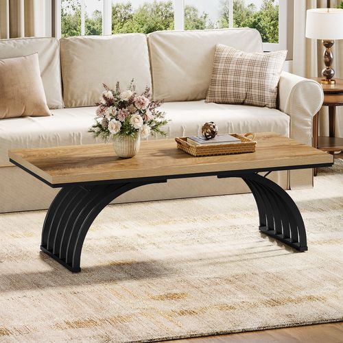Table Basse Rectangulaire Rustique De 120 Cm Avec Pieds En Métal