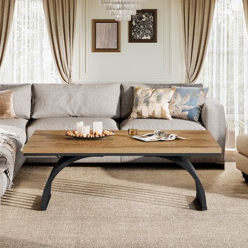 Table Basse Rectangulaire Rustique De 120 Cm Avec Pieds En Métal