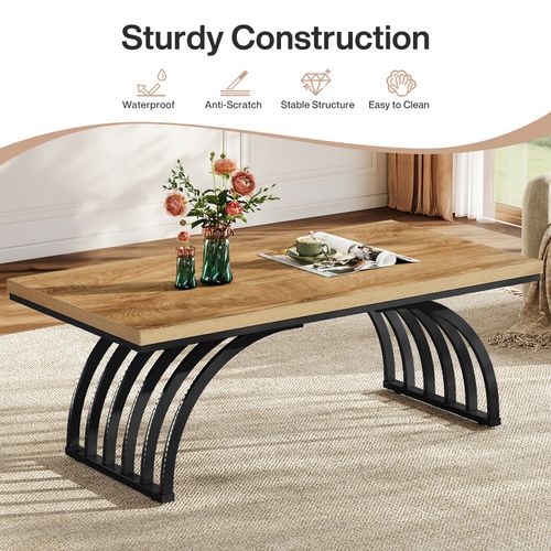 Table Basse Rectangulaire Rustique De 120 Cm Avec Pieds En Métal