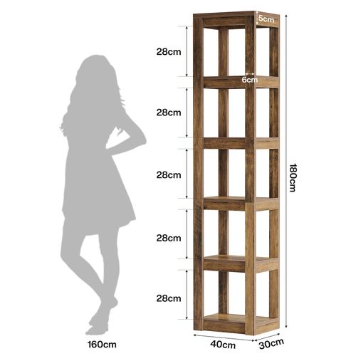 Bibliothèque à 5 Niveaux, Étagère D'angle Étroite De 180 Cm De Haut, Idéale Pour Les Petits Espaces