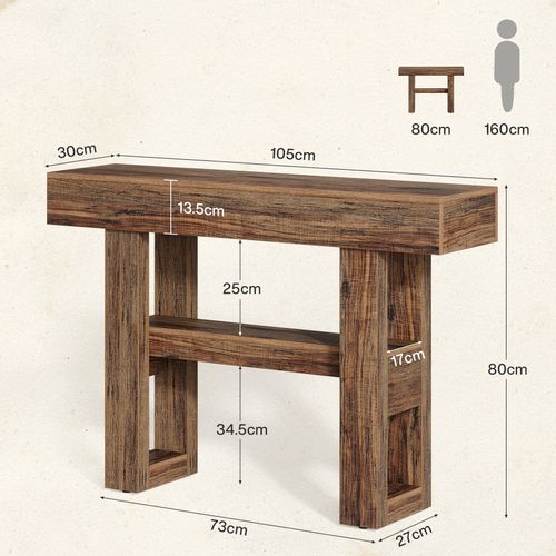 Console De Style Campagnard De 105 Cm, Table De Canapé Étroite à 2 Niveaux Derrière Le Canapé