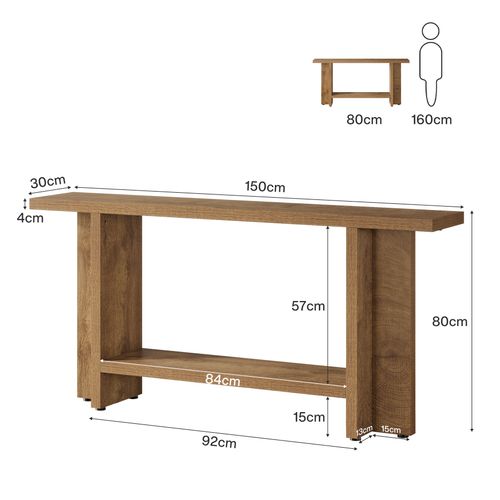 Console D'entrée De 150 Cm, Table De Canapé Longue Et Étroite à 2 Niveaux Derrière Le Canapé