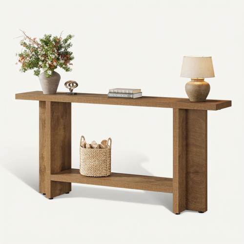 Console D'entrée De 150 Cm, Table De Canapé Longue Et Étroite à 2 Niveaux Derrière Le Canapé