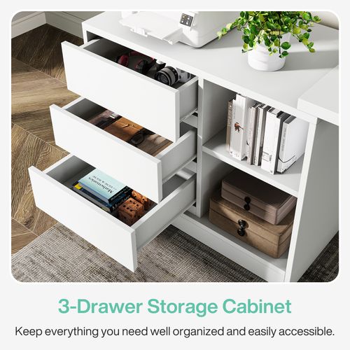Bureau D'ordinateur En L Avec Tiroirs Et Étagères, Bureau D'angle Blanc Réversible