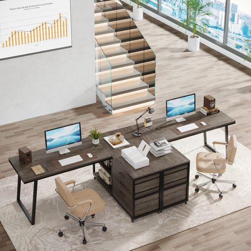 Bureau D'angle Réversible En L Avec 3 Tiroirs Classeurs