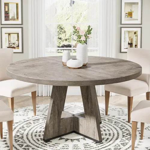 Table à Manger Ronde De 120 Cm, Table De Cuisine Pour Salle à Manger Et Salon, Grise (table Seule)