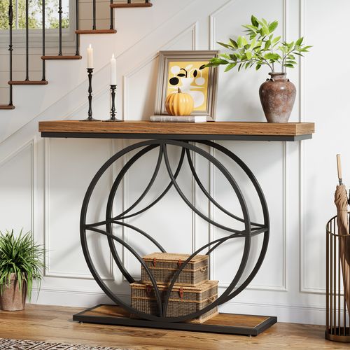 Console De 120 Cm, Table De Canapé Industrielle à Deux Niveaux Avec Cadre Géométrique En Métal