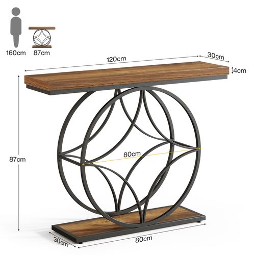 Console De 120 Cm, Table De Canapé Industrielle à Deux Niveaux Avec Cadre Géométrique En Métal