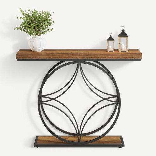 Console De 120 Cm, Table De Canapé Industrielle à Deux Niveaux Avec Cadre Géométrique En Métal