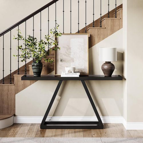 Console Étroite De 160 Cm, Table De Canapé Longue Derrière Le Canapé Pour Entrée, Couloir, Noir