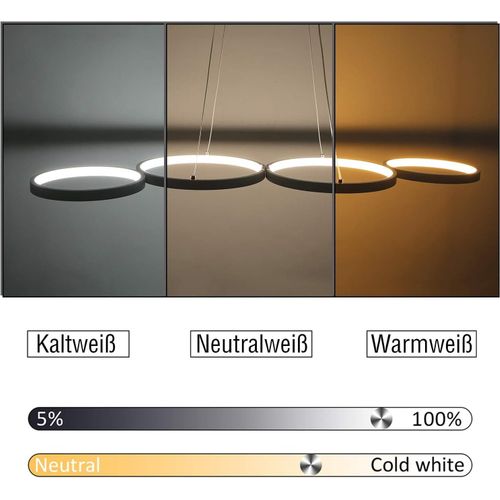 Suspension LED Blanc Moderne Diam.88cm 4 Anneaux Design Métal Dimmable Avec Télécommande