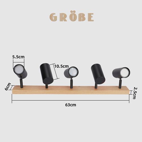 Spot De Plafond 5 Flammes Bois Noir Vintage Gu10 Orientable 350°