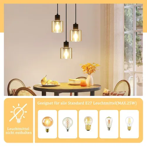 Suspension Table à Manger Lampe Suspendue Vintage 3 Ampoules Lampe De Table à Manger Suspendue E27