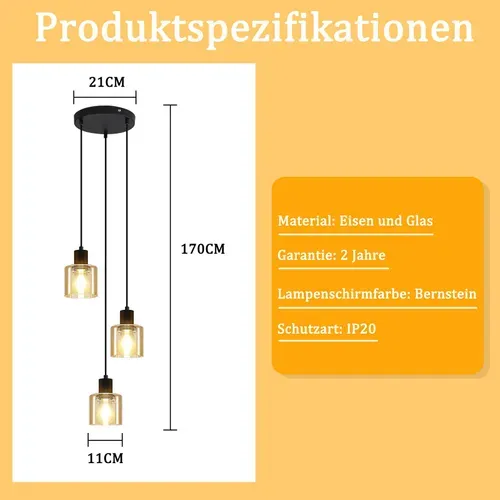 Suspension Table à Manger Lampe Suspendue Vintage 3 Ampoules Lampe De Table à Manger Suspendue E27