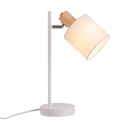 Lampe De Chevet Bois Vintage 35.5cm E14 Blanc Abat-jour Tissu Avec Interrupteur Orientable