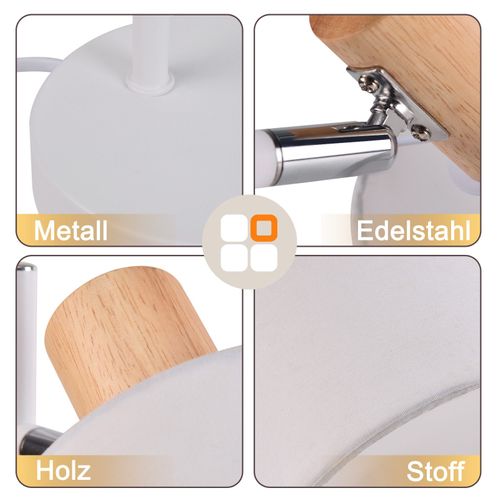 Lampe De Chevet Bois Vintage 35.5cm E14 Blanc Abat-jour Tissu Avec Interrupteur Orientable