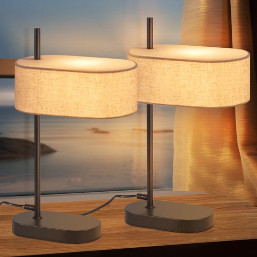 Lampe De Chevet Chambre Lampe De Table Vintage - 44,5cm E14 Lin Noir Avec Interrupteur Rétro