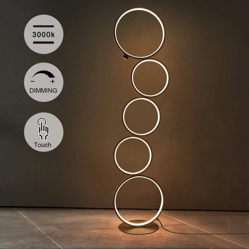 Lampadaire Moderne LED Dimmable 32w Touch Switch Blanc Chaud 3000k Aluminium 5-flamme Anneau Noir