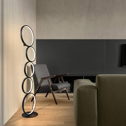 Lampadaire Moderne LED Dimmable 32w Touch Switch Blanc Chaud 3000k Aluminium 5-flamme Anneau Noir