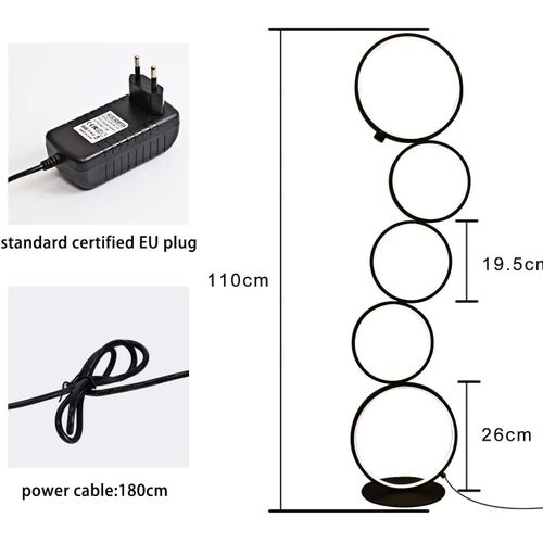 Lampadaire Moderne LED Dimmable 32w Touch Switch Blanc Chaud 3000k Aluminium 5-flamme Anneau Noir