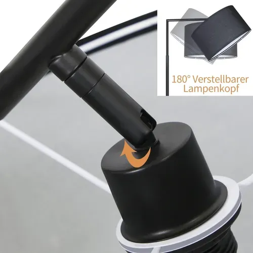 Lampadaire Salon Noir Tissu Douille E27 Max 40w Avec Interrupteur Au Pied Lampe De Lit 166cm