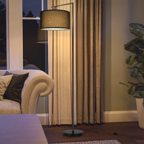 Lampadaire Salon Noir Tissu Douille E27 Max 40w Avec Interrupteur Au Pied Lampe De Lit 166cm