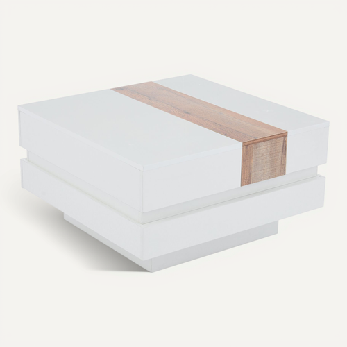 Table Basse Carré Moderne 70x70x39cm Compartiment Caché Porte Coulissante Table Canapé Bois Blanc