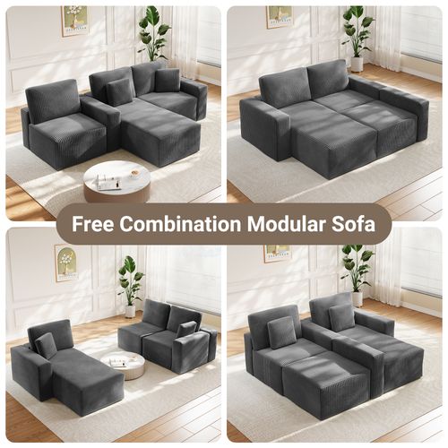 Canapé D'angle Compressé Modulable 254x160x87 Cm - Velours Côtelé - Gris