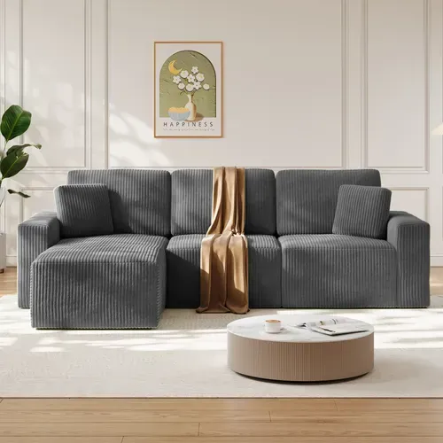 Canapé D'angle Compressé Modulable 254x160x87 Cm - Velours Côtelé - Gris