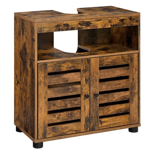 Meuble Sous Vasque, 60 X 30 X 64 Cm, Avec 2 Portes Persiennes, Brun Rustique