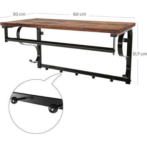 Porte-manteau Mural, Avec 5 Crochets, 1 Plateau Et 1 Barre De Suspension, Pour Entrée, Salle De Bain