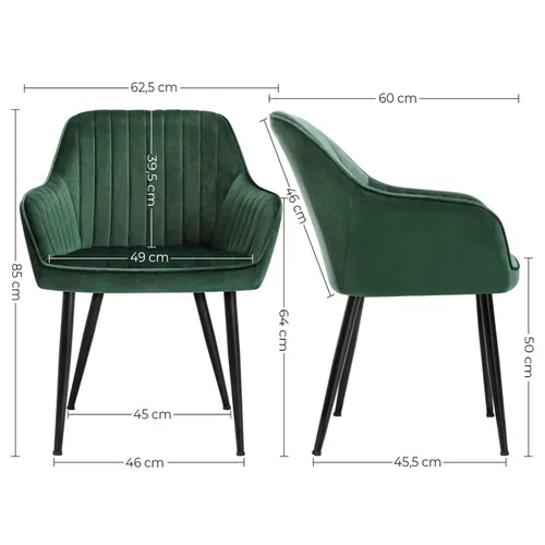 Chaise De Salle à Manger, Pieds En Métal, Revêtement En Velours, Charge 110 Kg, Vert