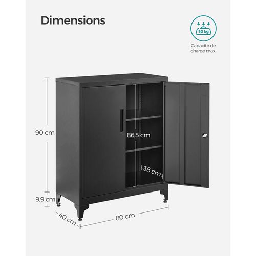 Caisson De Bureau, Verrouillable, Meuble De Rangement En Acier, Pour Bureau, Salon, Noir