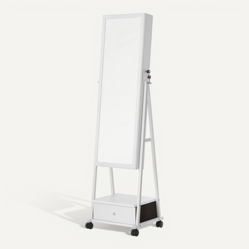 Miroir Sur Pied Avec Rangement, Armoire à Bijoux, Psyche Miroir, Verouillable, Avec Tiroir, Blanc