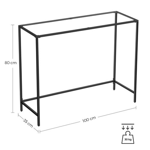 Table Console, Dessus De Table En Verre Trempé, Cadre Métallique, Pieds Réglables, Noir